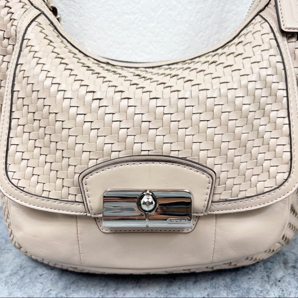 Coach Kristin Woven Light Pink Leather Hobo Bag Zip - Picture 2 of 8